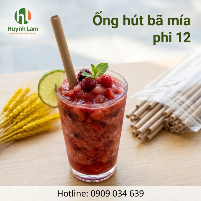 Ống hút bã mía phi 12 cho trà sữa, sinh tố và đá xay