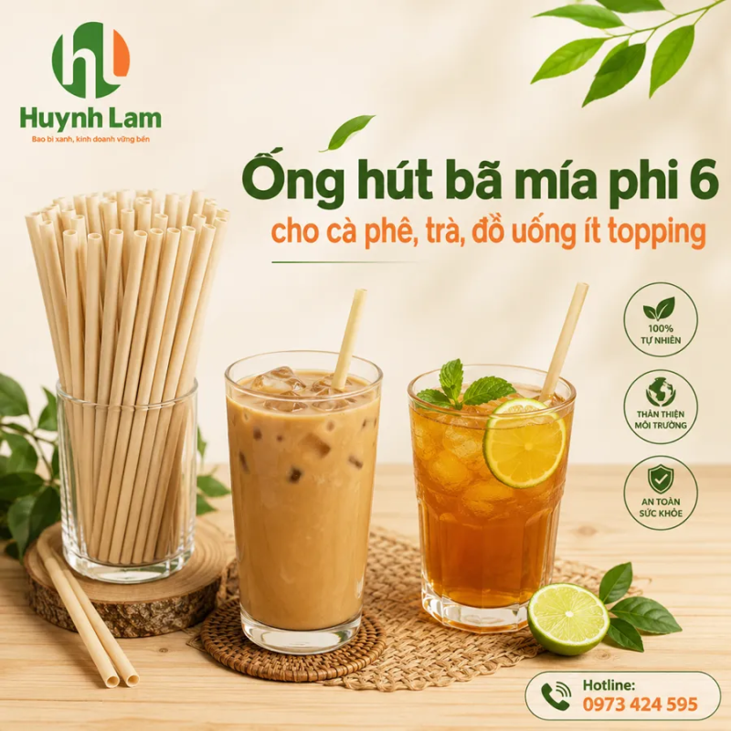 Ống hút bã mía phi 6 cho cà phê, trà và đồ uống ít topping