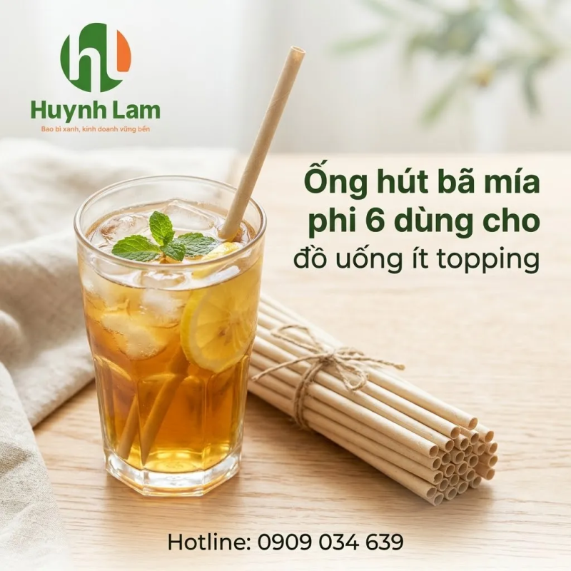 Ống hút bã mía phi 6 cho cà phê, trà và đồ uống ít topping