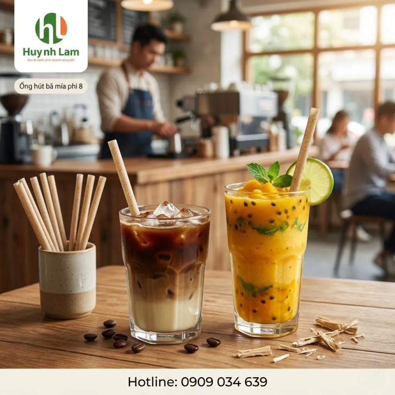 Ống hút bã mía phi 8 cho menu quán nước hỗn hợp