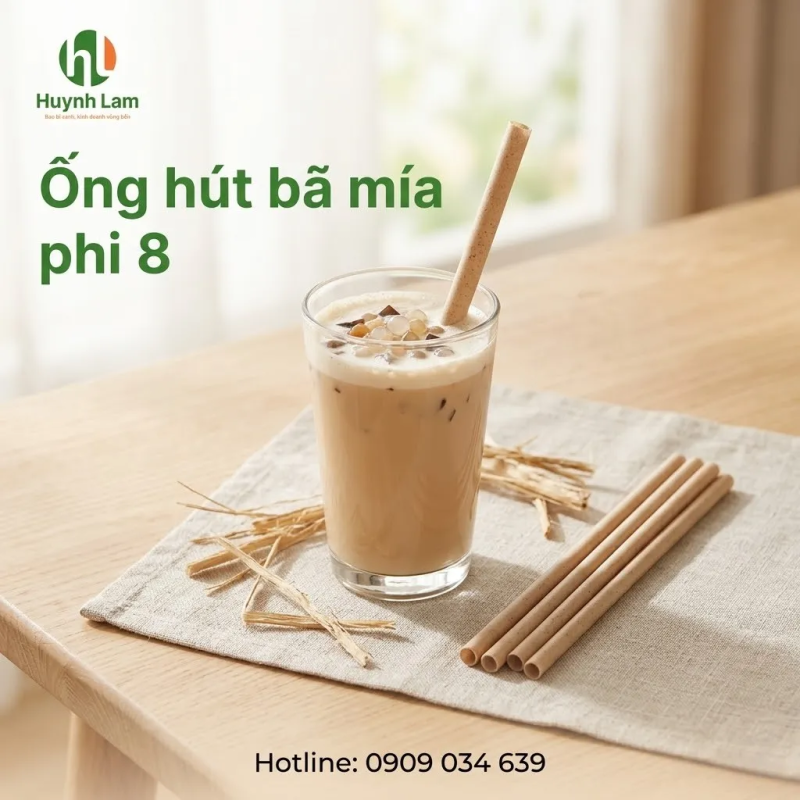 Ống hút bã mía phi 8 cho menu quán nước hỗn hợp