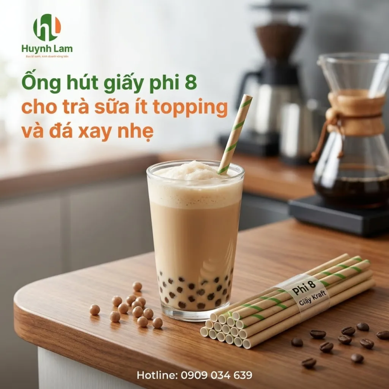 Ống hút giấy phi 8 cho trà sữa ít topping và đá xay nhẹ