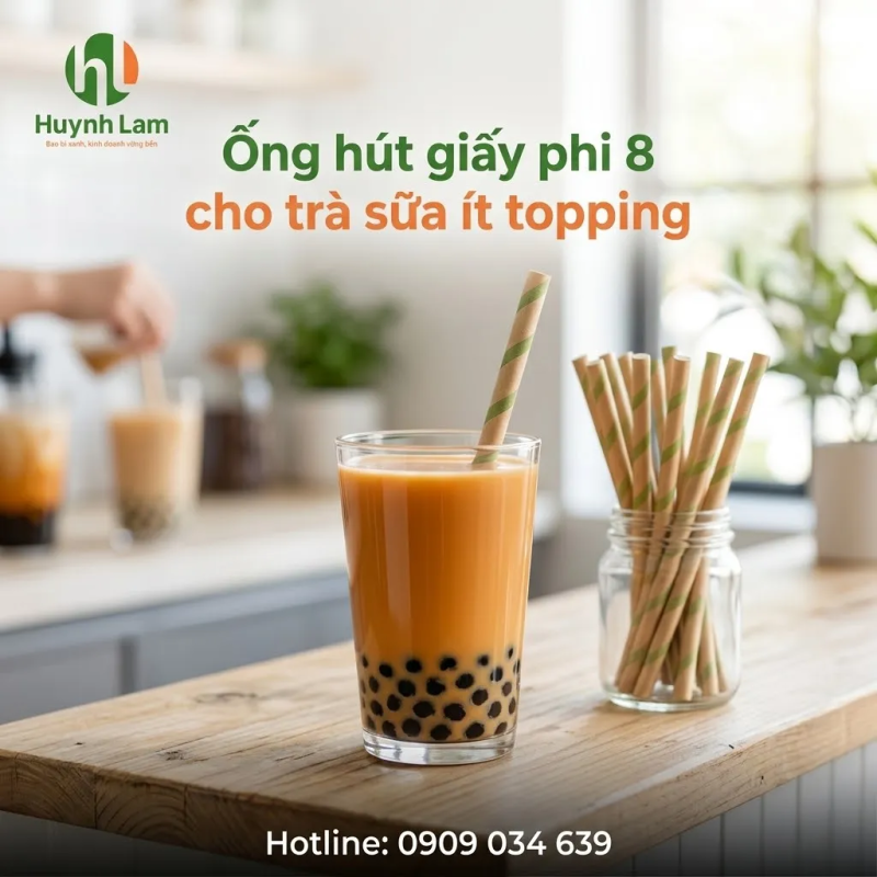 Ống hút giấy phi 8 cho trà sữa ít topping và đá xay nhẹ