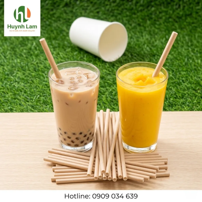 Ống hút giấy phi 8 cho trà sữa ít topping và đá xay nhẹ