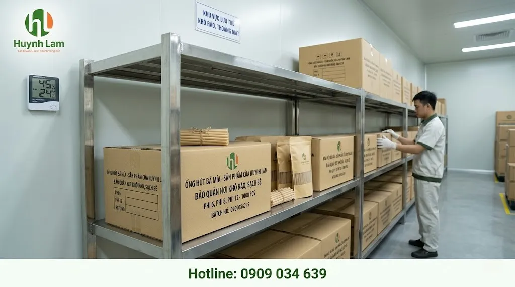 Bảo quản ống hút bã mía phi 12 trong kho khô ráo sạch sẽ