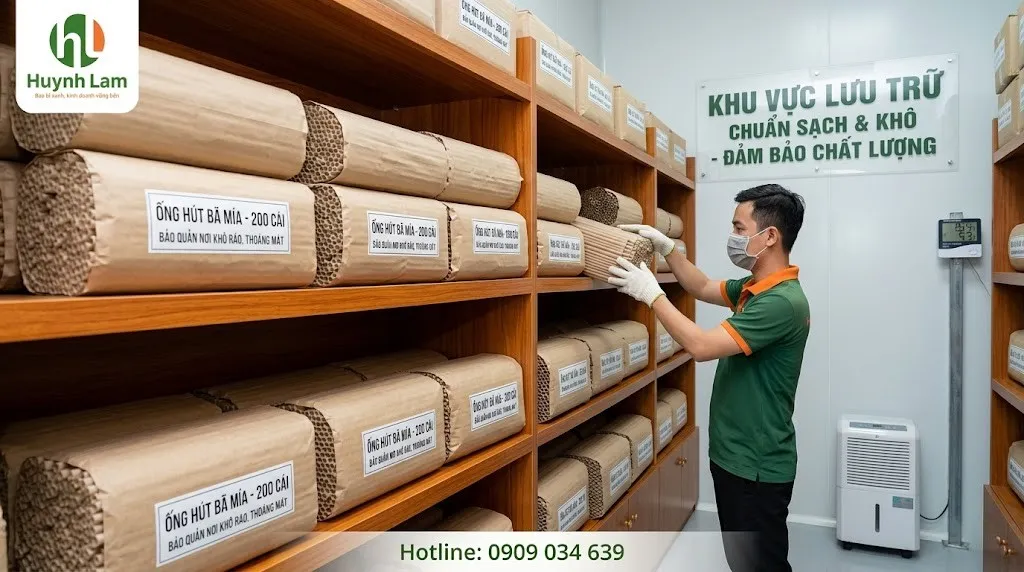 Bảo quản ống hút bã mía phi 8 trong kho khô ráo sạch sẽ