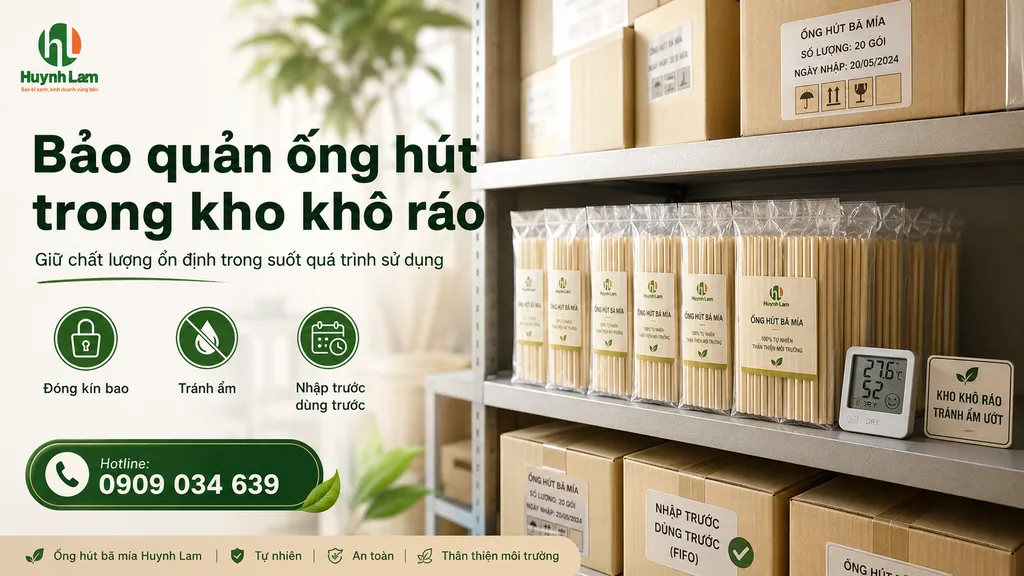 Bảo quản ống hút trong kho khô ráo và bao bì kín
