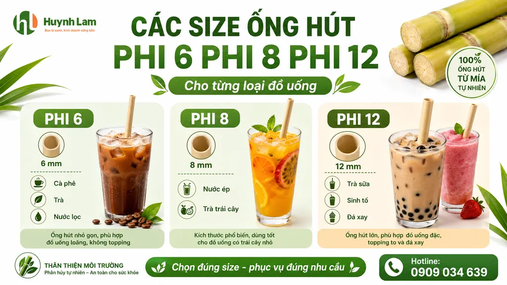 Các size ống hút phi 6 phi 8 phi 12 cho từng loại đồ uống