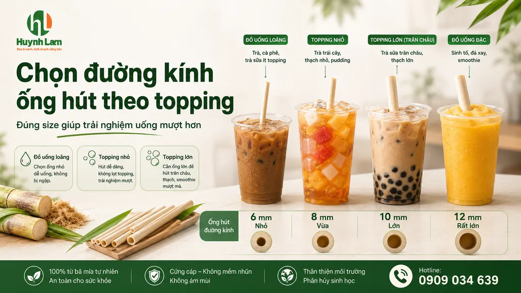 Chọn đường kính ống hút theo kích thước topping của quán