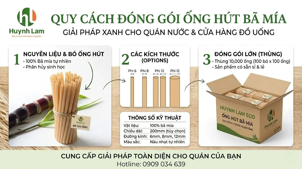 Ống hút bã mía phi 6 loại trơn và loại bọc màng cho quán cà phê