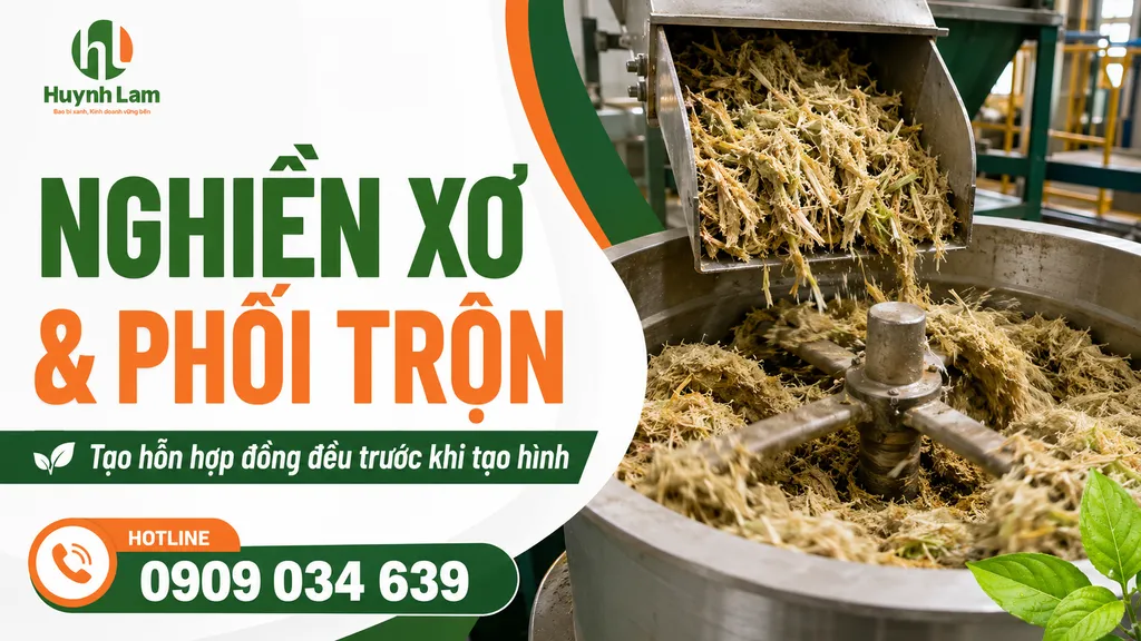 Xơ bã mía được nghiền nhỏ và phối trộn trước khi tạo hình