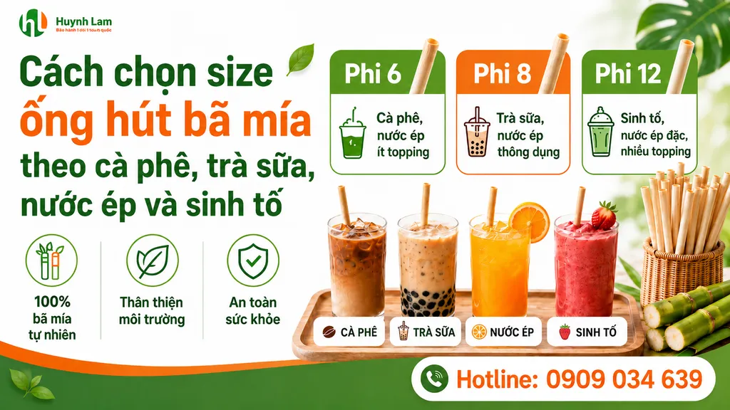 Ống hút bã mía giá sỉ cho quán cà phê, trà sữa, nước ép và sinh tố