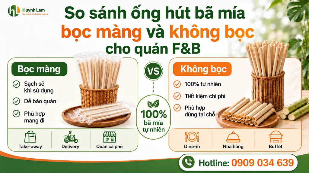 So sánh ống hút bã mía bọc màng và không bọc cho quán F&B