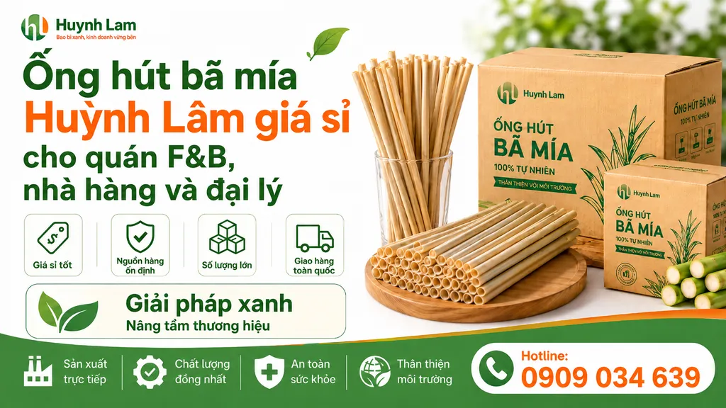 Ống hút bã mía Huỳnh Lâm giá sỉ cho quán F&B, nhà hàng và đại lý