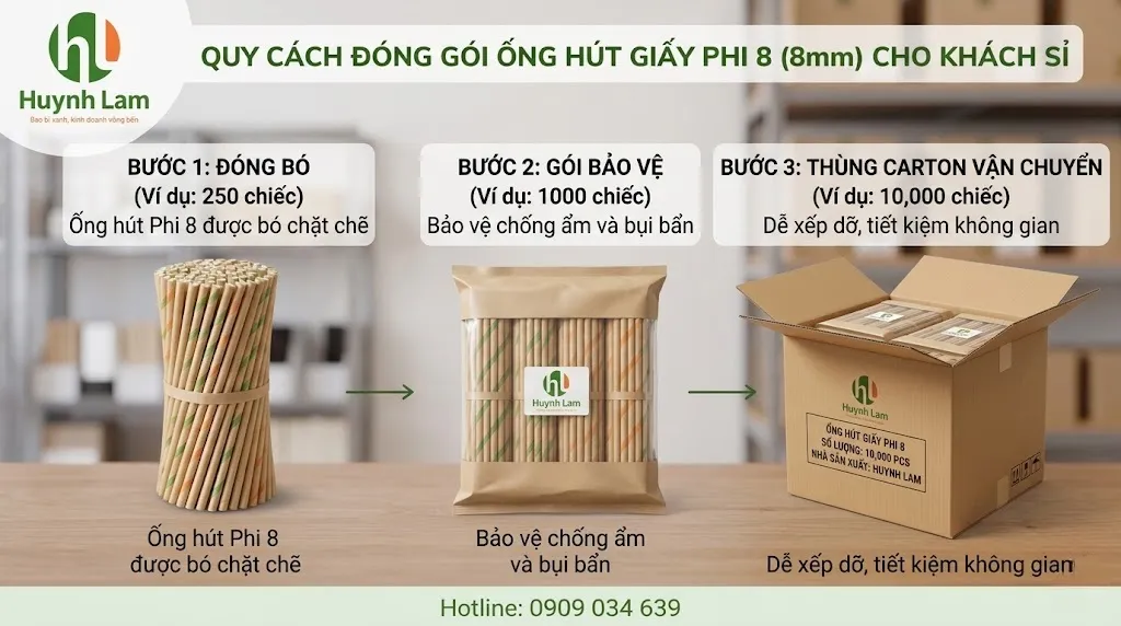 Quy cách đóng gói ống hút giấy phi 8 cho khách mua sỉ