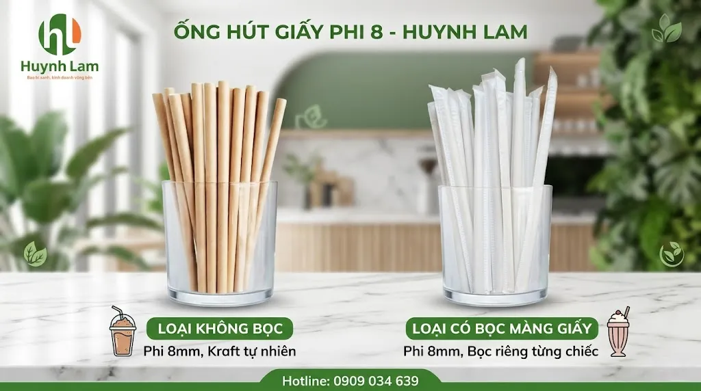 Ống hút giấy phi 8 loại có bọc và không bọc
