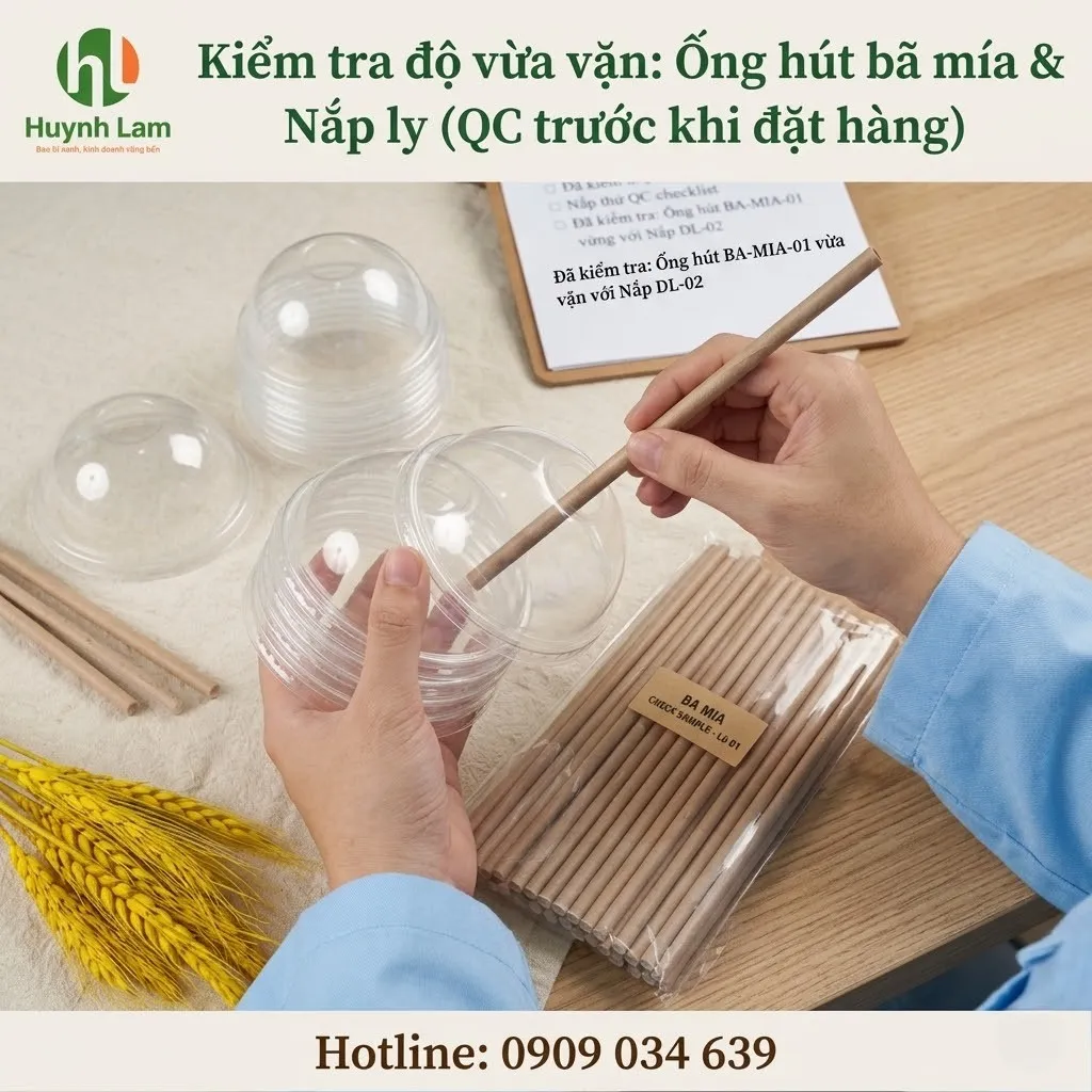 Test ống hút bã mía phi 12 với ly nắp và topping trước khi nhập sỉ