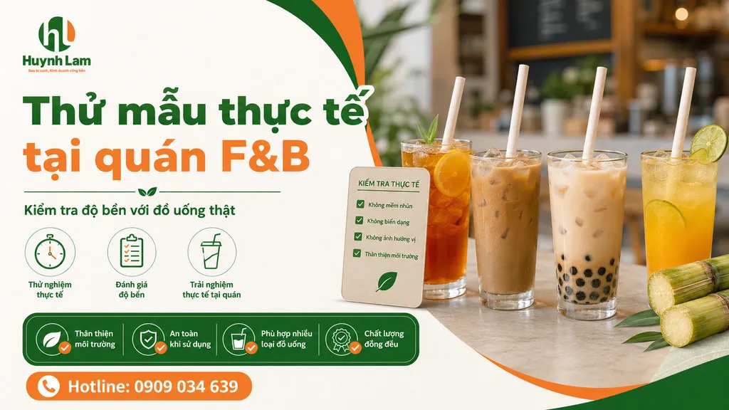Thử mẫu ống hút bã mía với đồ uống thực tế tại quán F&B
