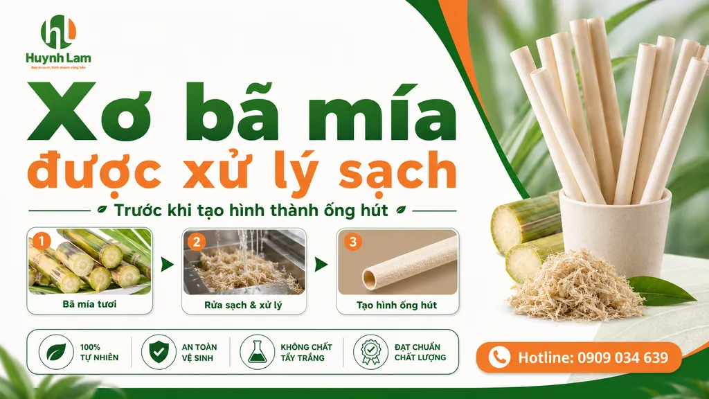 Xơ bã mía được làm sạch và xử lý trước khi tạo hình ống hút