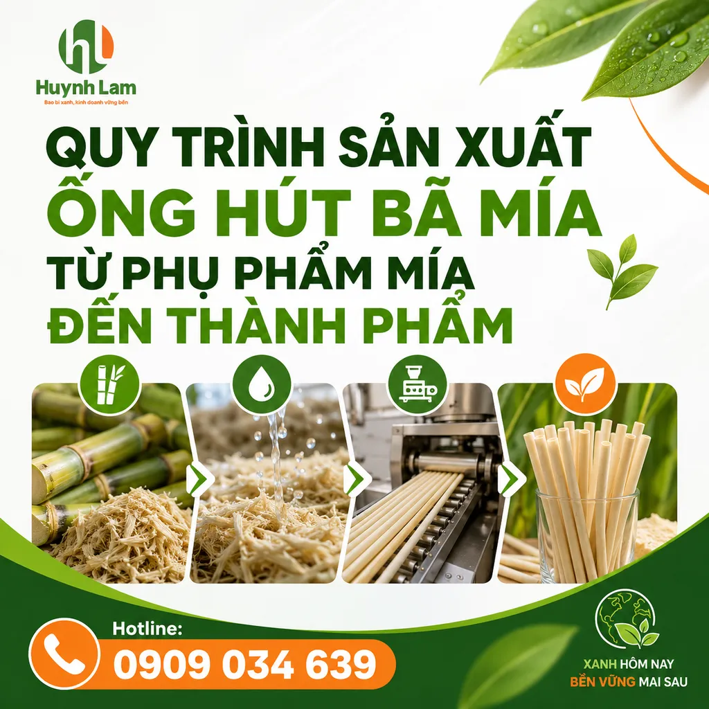 Quy trình sản xuất ống hút bã mía từ phụ phẩm mía đến thành phẩm