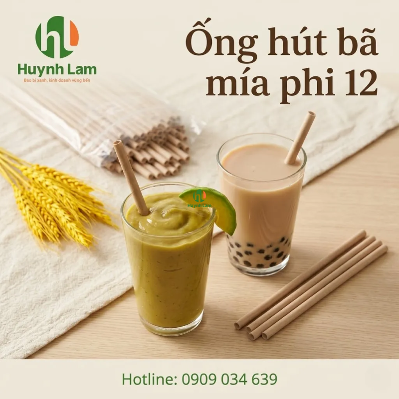 Ống hút bã mía phi 12 cho trà sữa, sinh tố và đá xay
